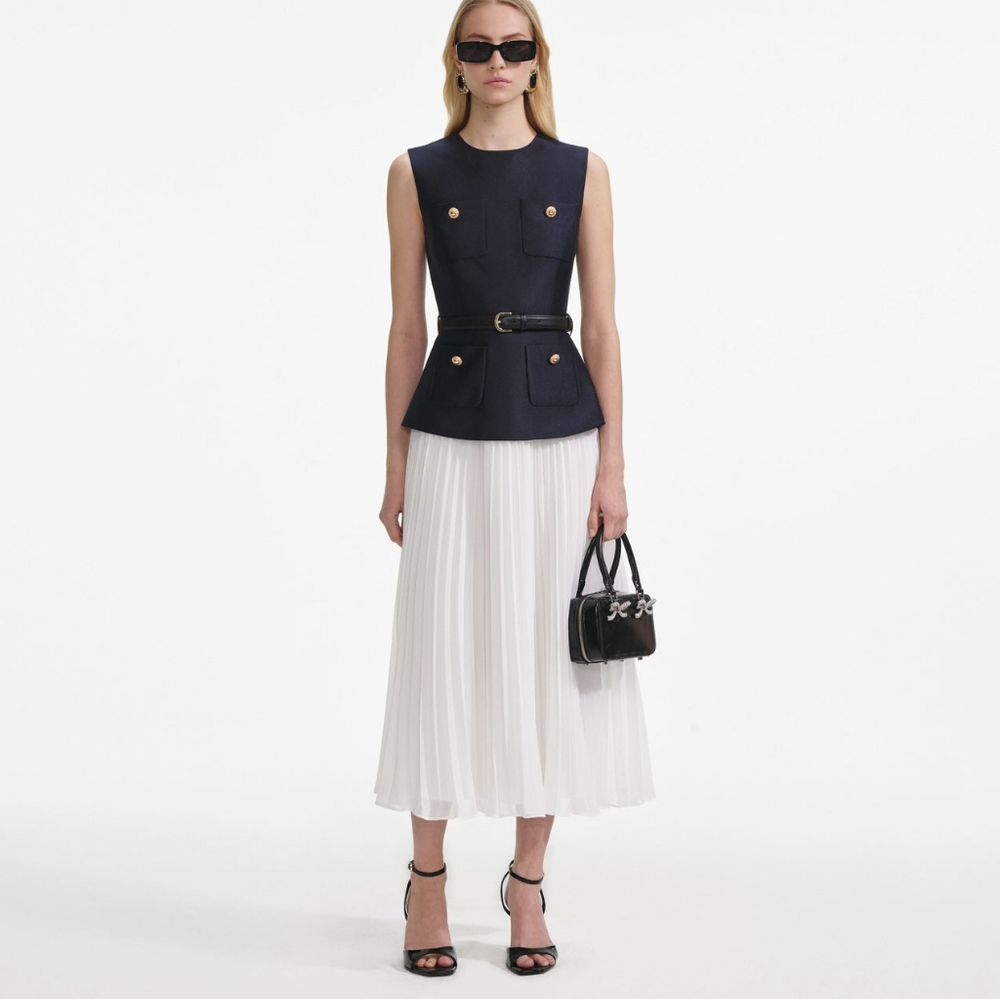 Self-Portrait Navy Taffeta Midi Dress - Picture 3 of 16